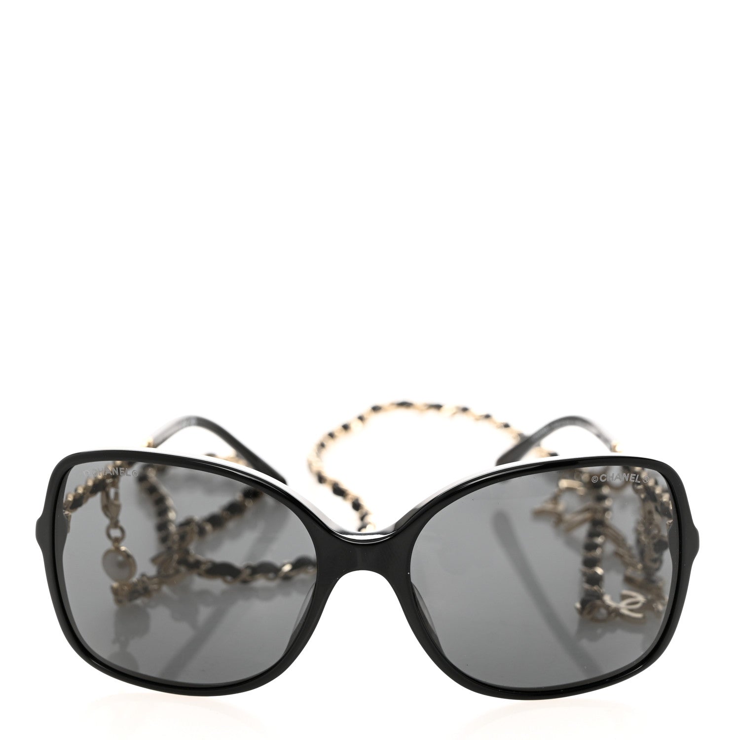 Chanel Acetate Metal Lambskin Square Chain Sunglasses 5210-Q-A Black Gray 2 of 8