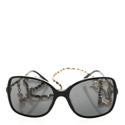 Chanel Acetate Metal Lambskin Square Chain Sunglasses 5210-Q-A Black Gray 2 of 8
