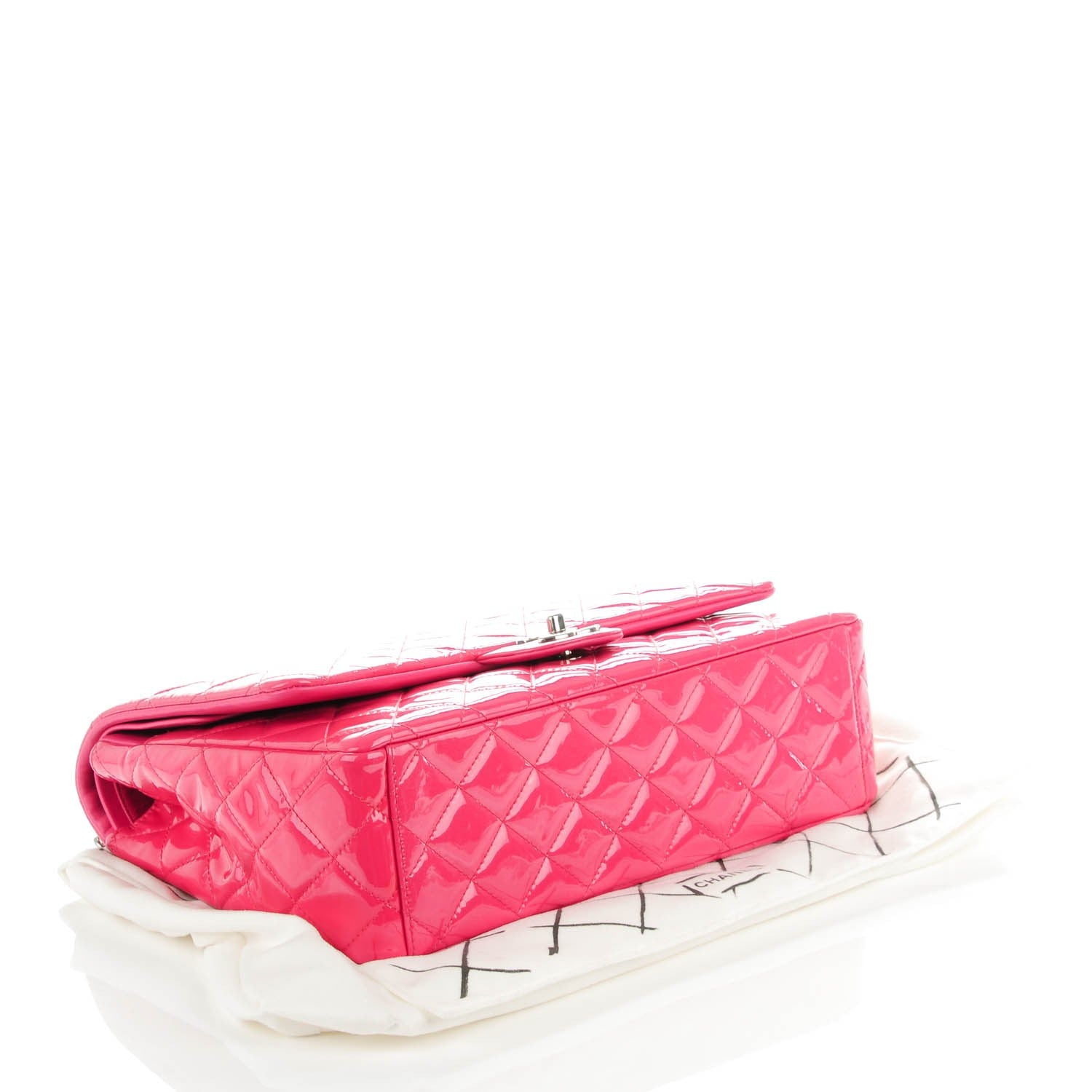 Chanel Patent Maxi Quilted Double Flap Dark Pink 4 of 7