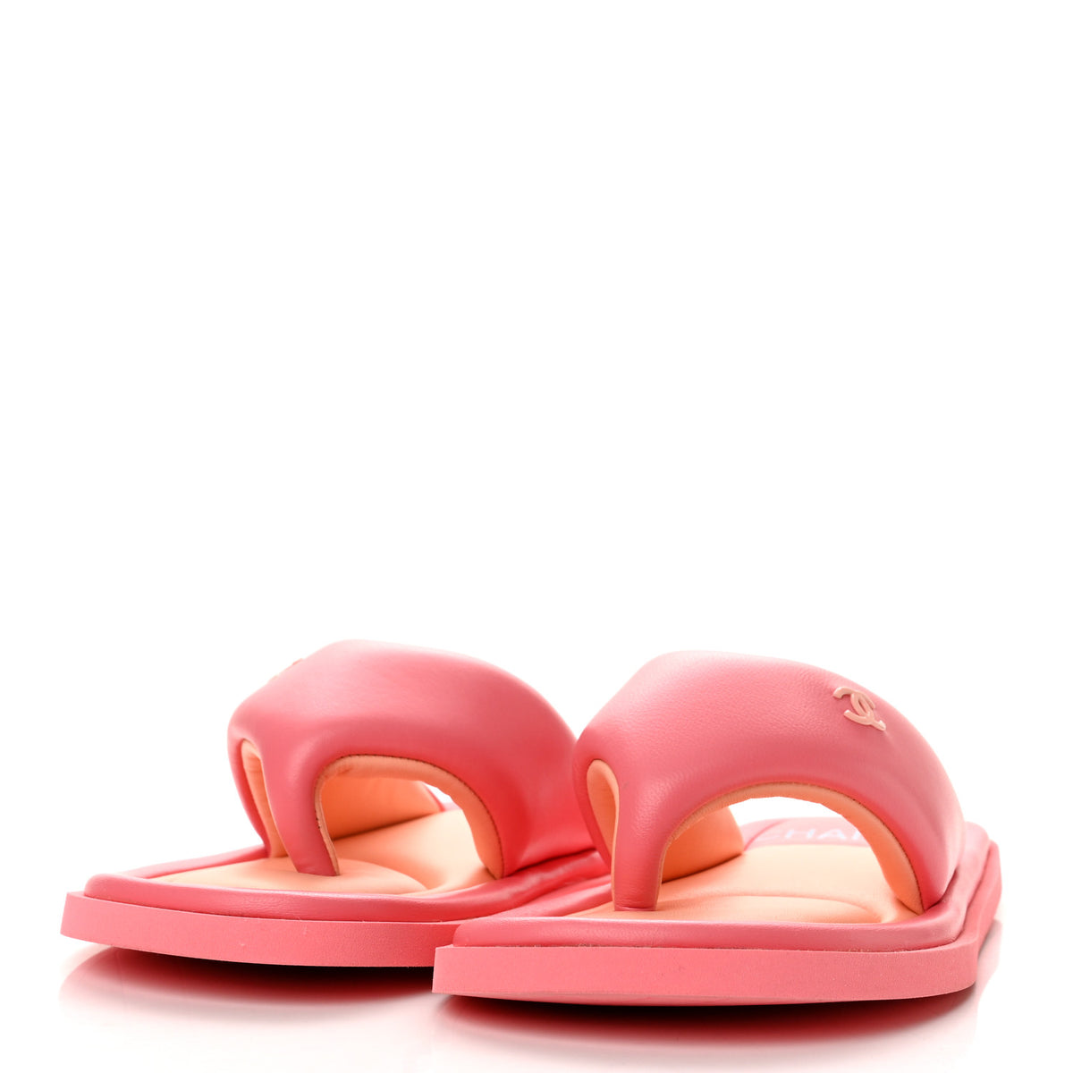 Chanel Lambskin Padded Pool Thong Sandals 38 Pink Orange 4 of 10