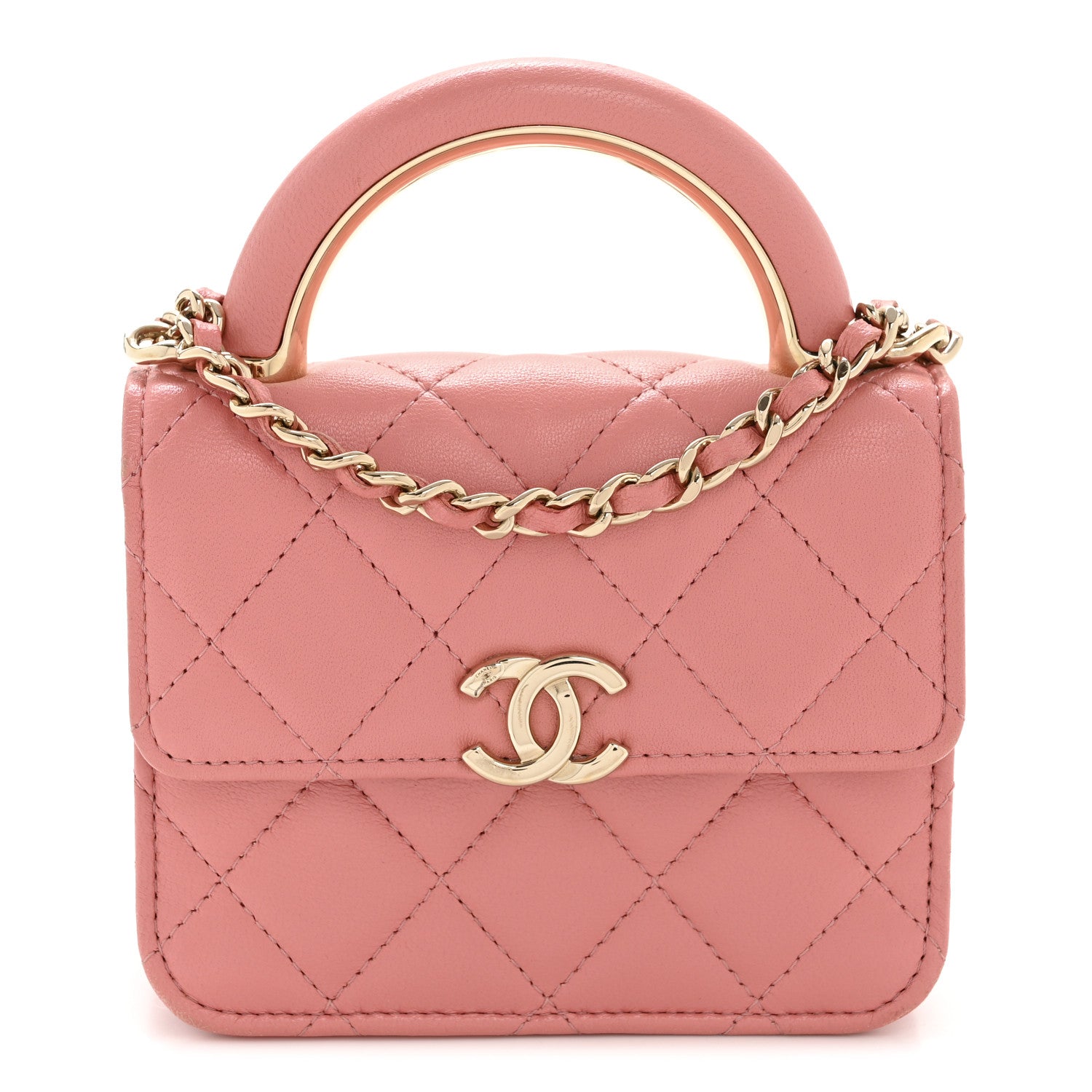 Chanel Lambskin Quilted Top Handle Flap Clutch With Chain Pink 1 of 13