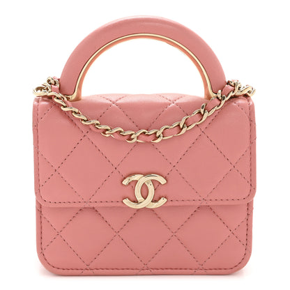 Chanel Lambskin Quilted Top Handle Flap Clutch With Chain Pink 1 of 13