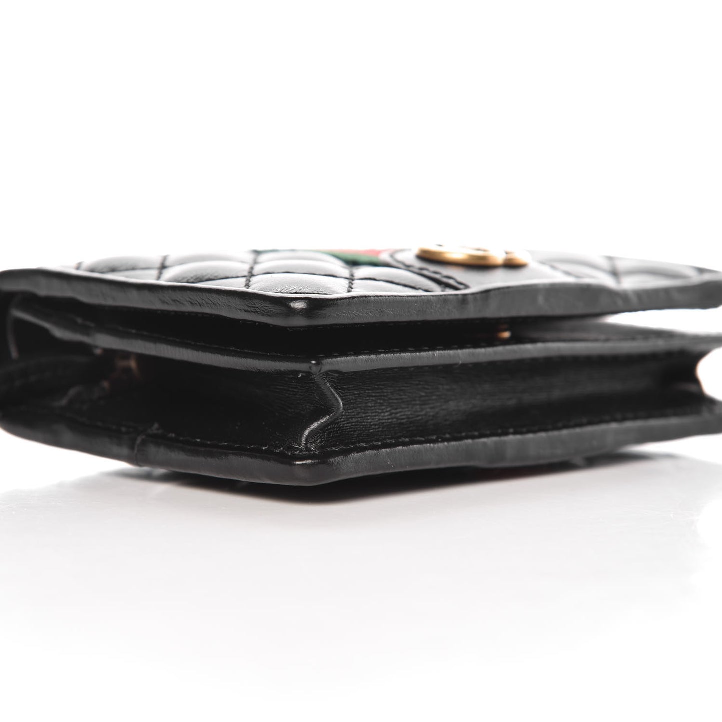 Calfskin Web Trapuntata GG Marmont Card Case Wallet Black