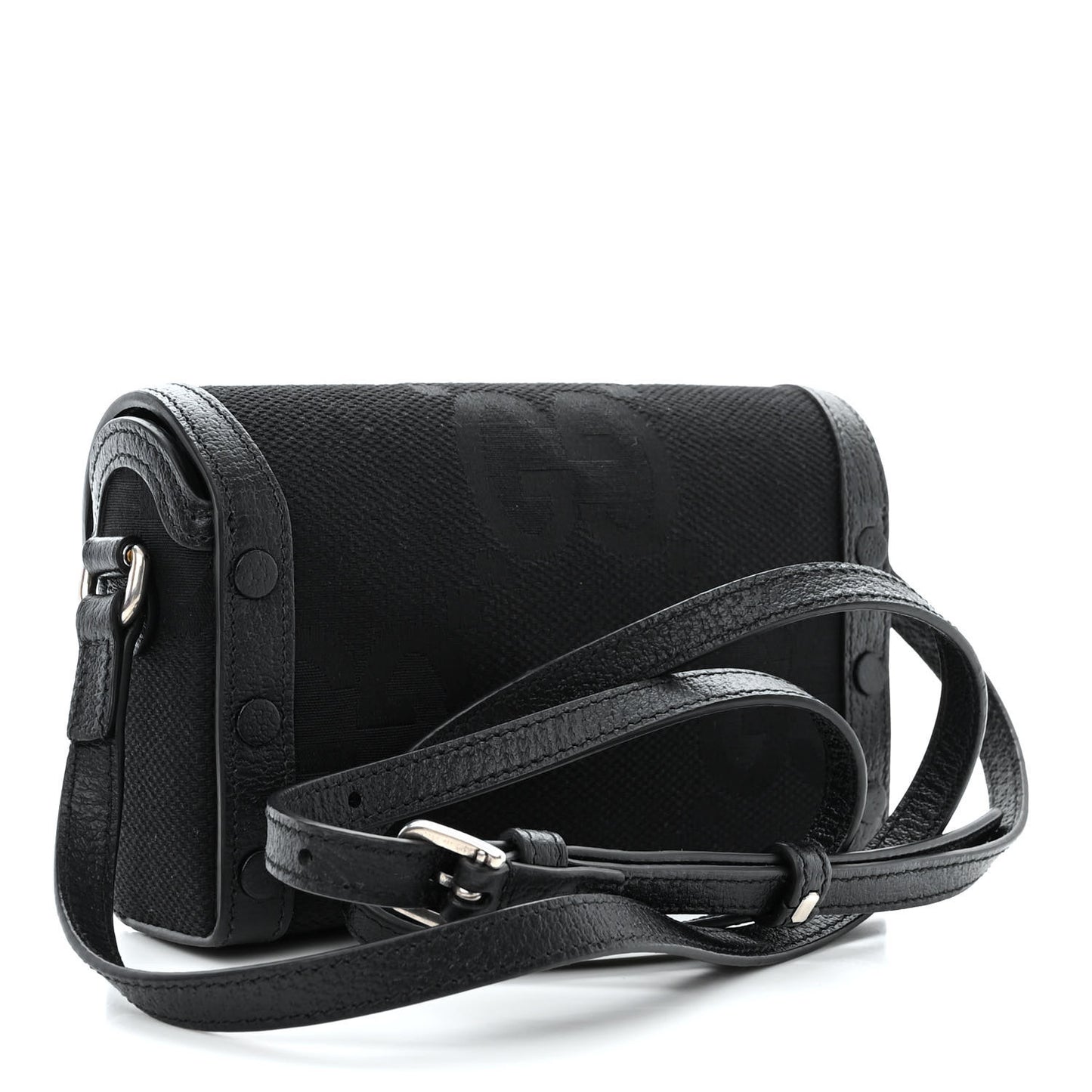Monogram Jumbo GG Textured Dollar Calfskin Mini Horsebit 1955 Shoulder Bag Black