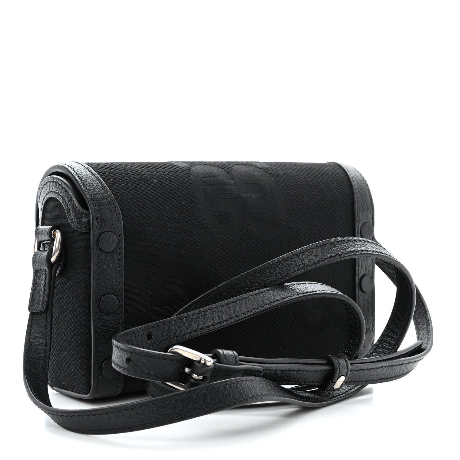 Gucci Monogram Jumbo GG Textured Dollar Calfskin Mini Horsebit 1955 Shoulder Bag Black 3 of 10