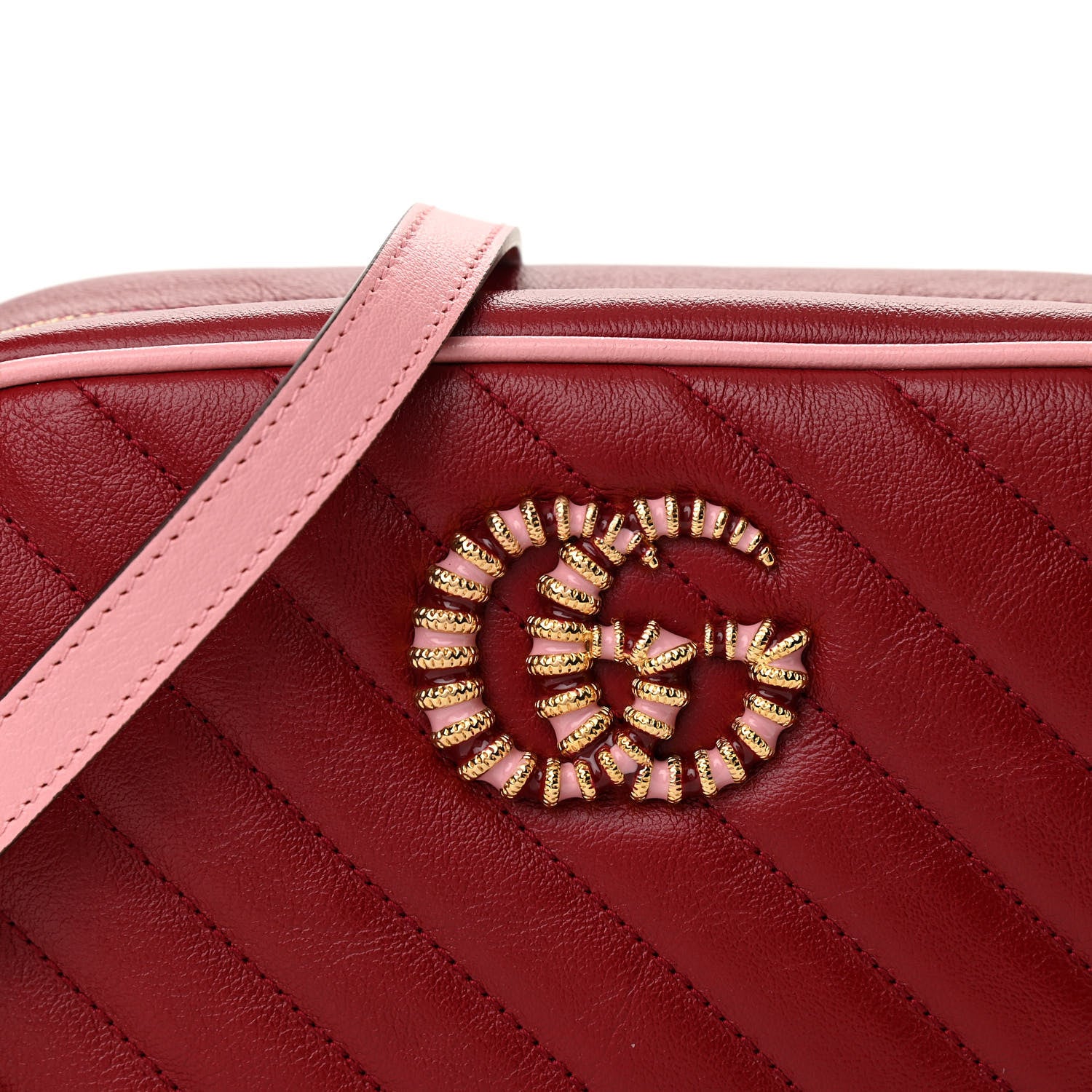 Gucci Azalea Calfskin Enamel Matelasse Diagonal Small Torchon GG Marmont Chain Shoulder Bag New Cherry Red Wild Rose 8 of 10