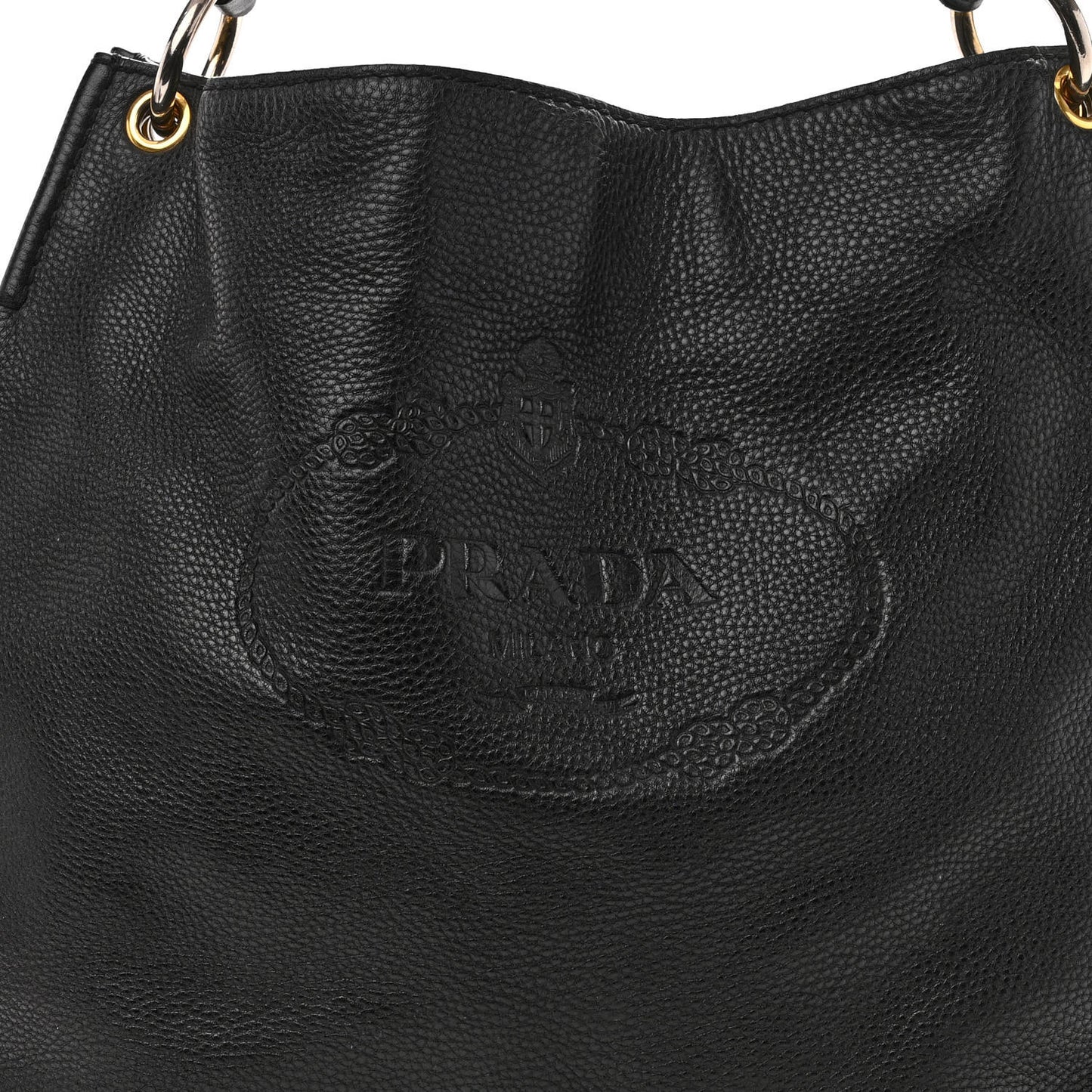 Vitello Daino Embossed Logo Hobo Black