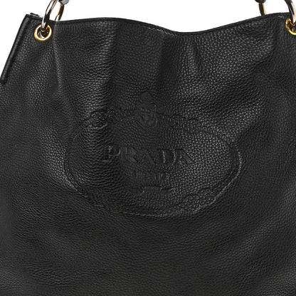 Prada Vitello Daino Embossed Logo Hobo Black 7 of 13