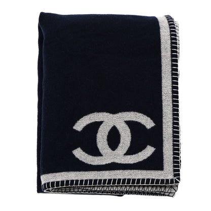 Chanel Wool CC Throw Blanket Navy Grey 1 of 3