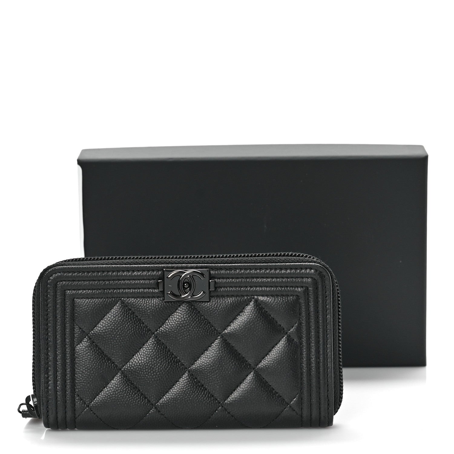 Chanel Caviar Quilted Small Boy Zip Around Wallet So Black 10 of 10