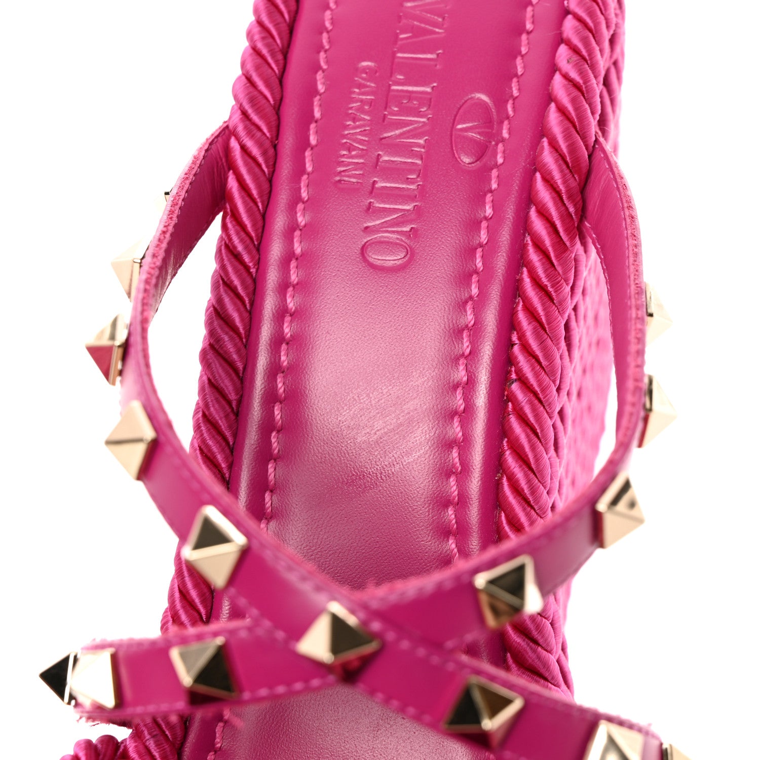 Valentino Garavani Calfskin Silk Rockstud Torchon Espadrille Wedge 25/95mm Slide Sandals 37 Rose Violet 14 of 16