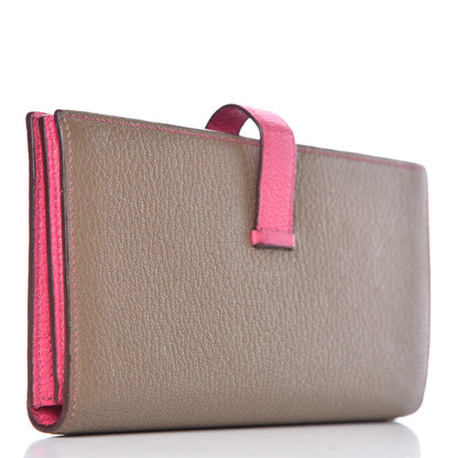 Hermes Chevre Mysore Bi-Color Bearn Gusset Wallet Etoupe Rose Shocking 3 of 14
