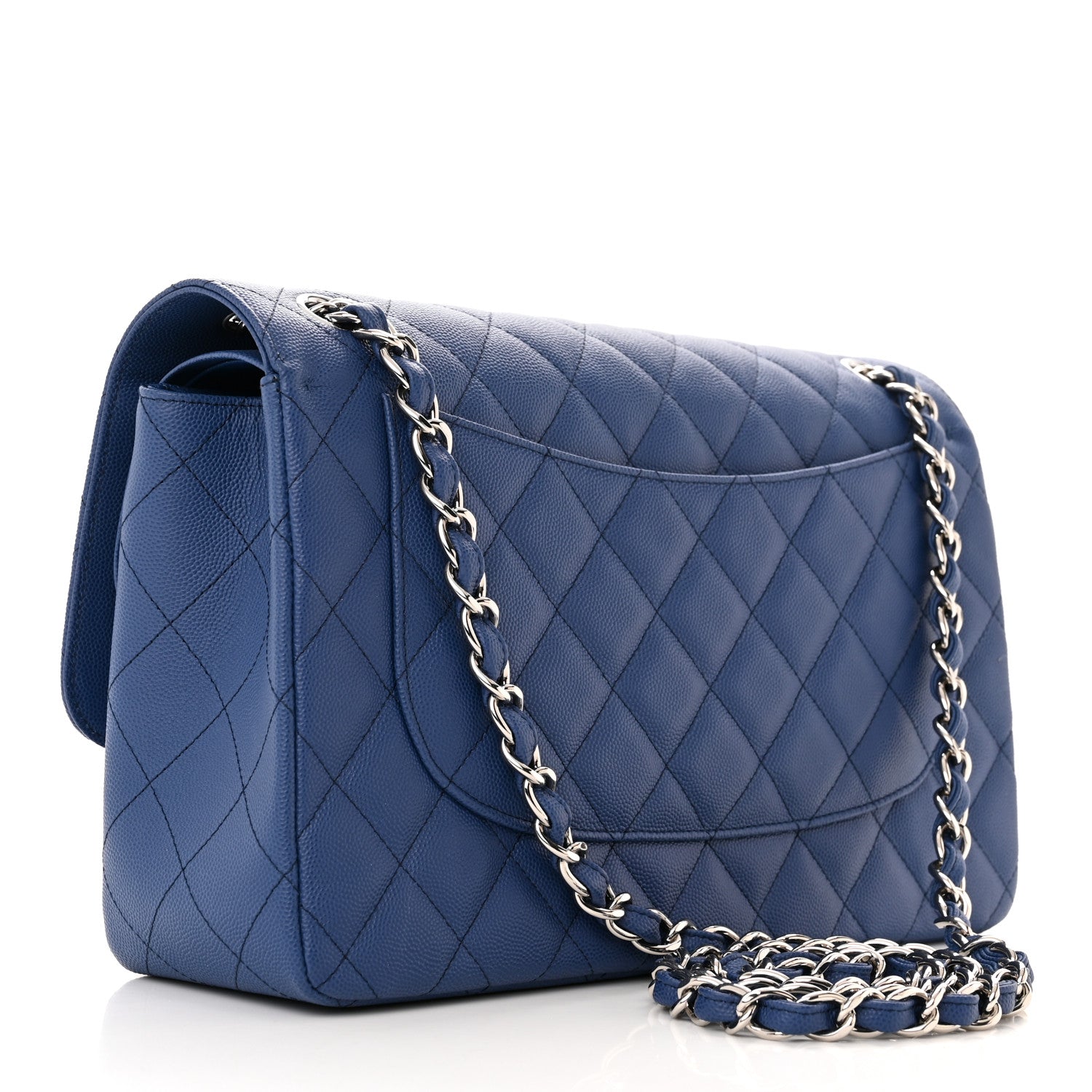 Chanel Caviar Quilted Jumbo Double Flap Blue 3 of 10