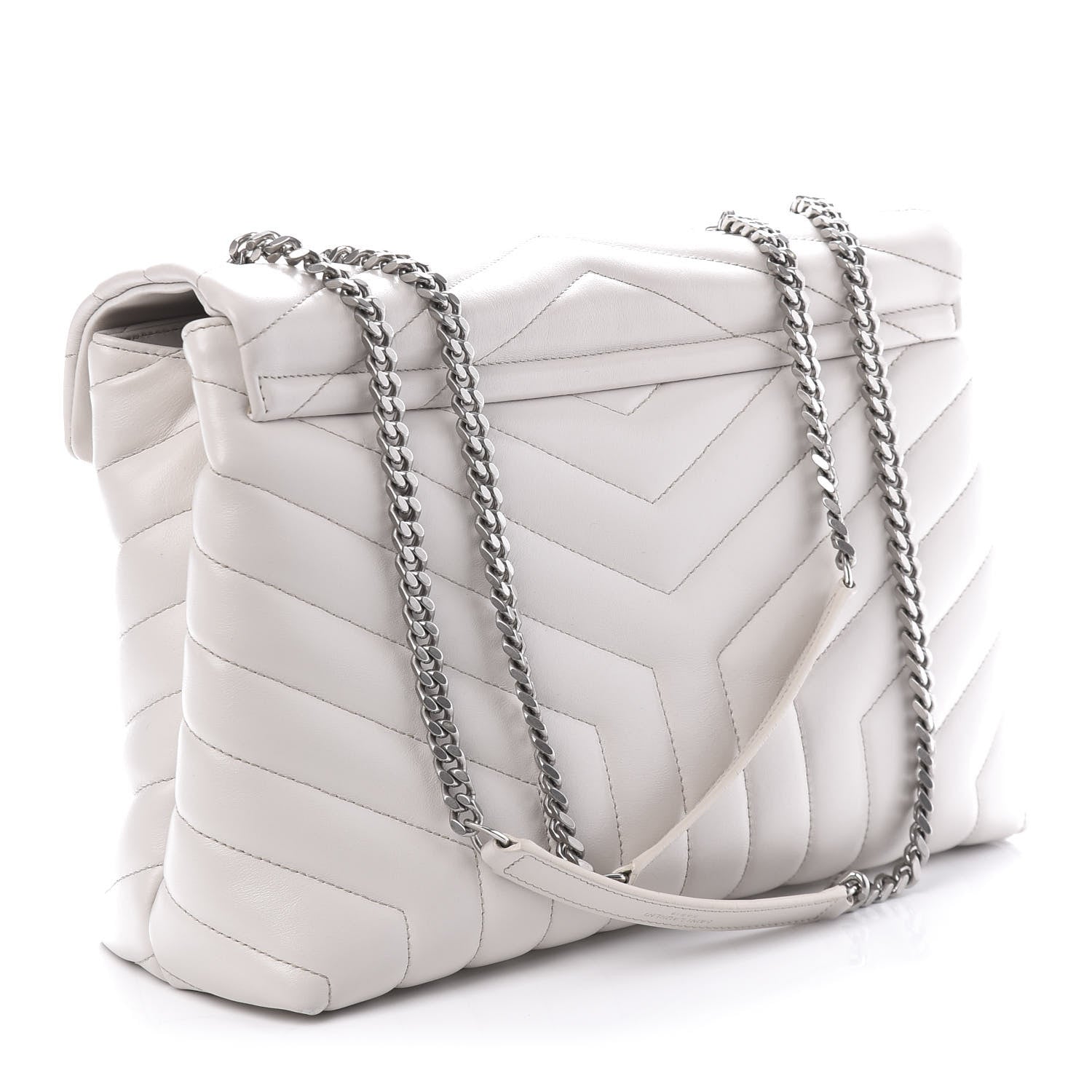 Saint Laurent Calfskin Y Quilted Monogram Medium Loulou Chain Satchel White 4 of 12
