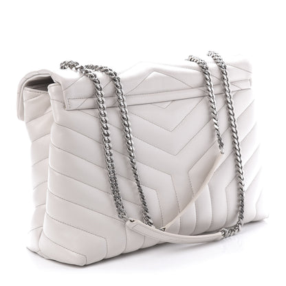 Saint Laurent Calfskin Y Quilted Monogram Medium Loulou Chain Satchel White 4 of 12