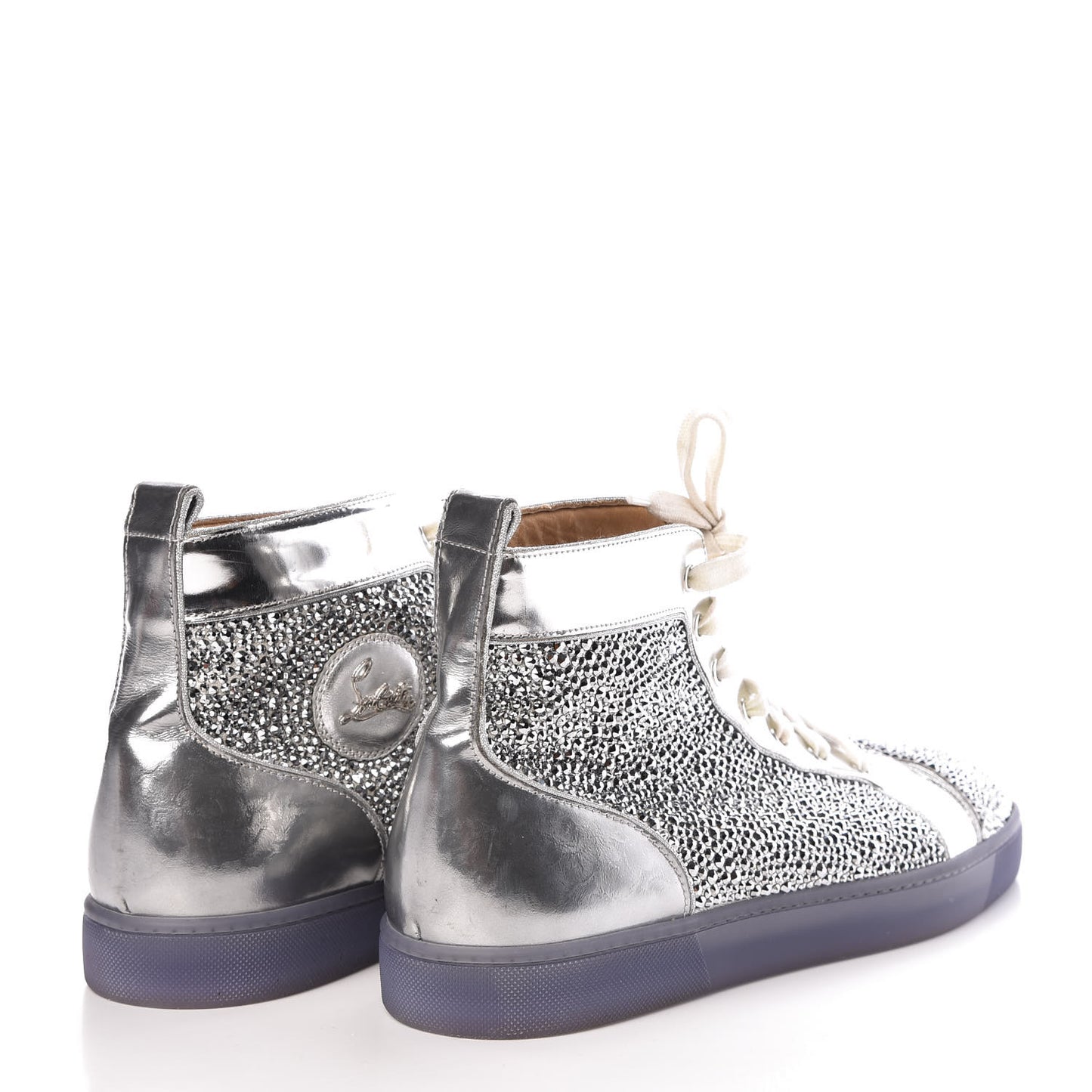 Metallic Calfskin Strass Mens Louis Flat Sneakers 46 Silver
