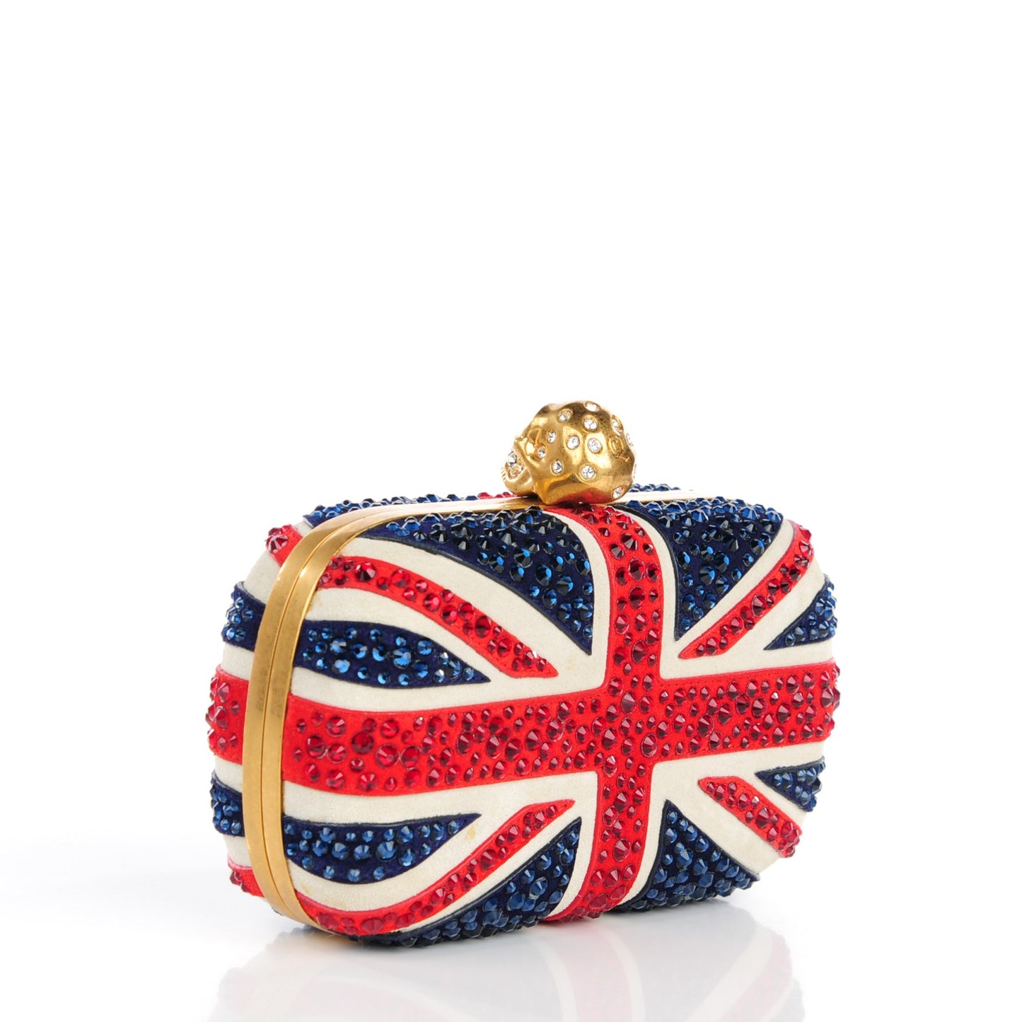 Suede Swarovski Crystal Pearl Britannia Skull Box Clutch Red Blue