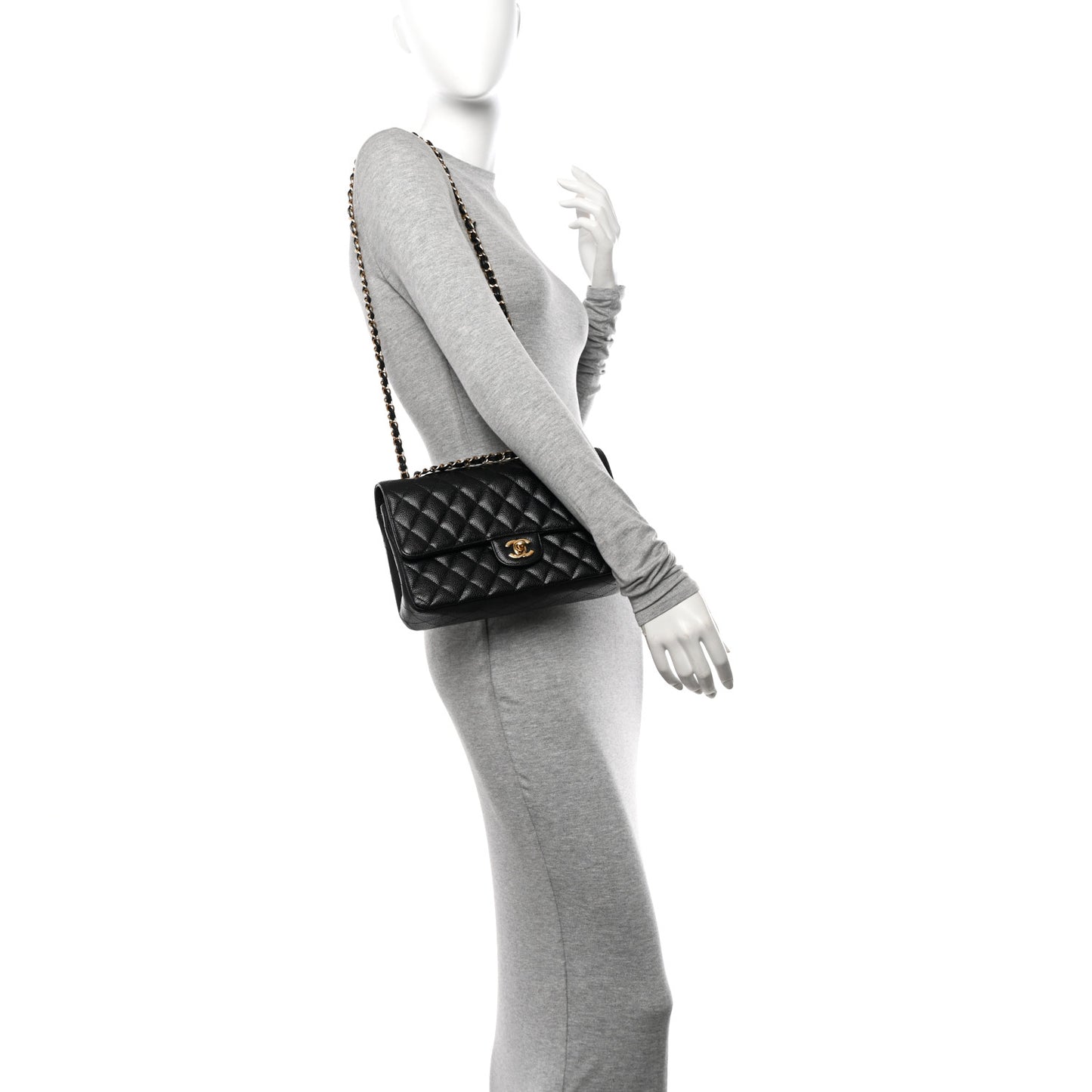 Caviar Quilted Medium Double Flap Black