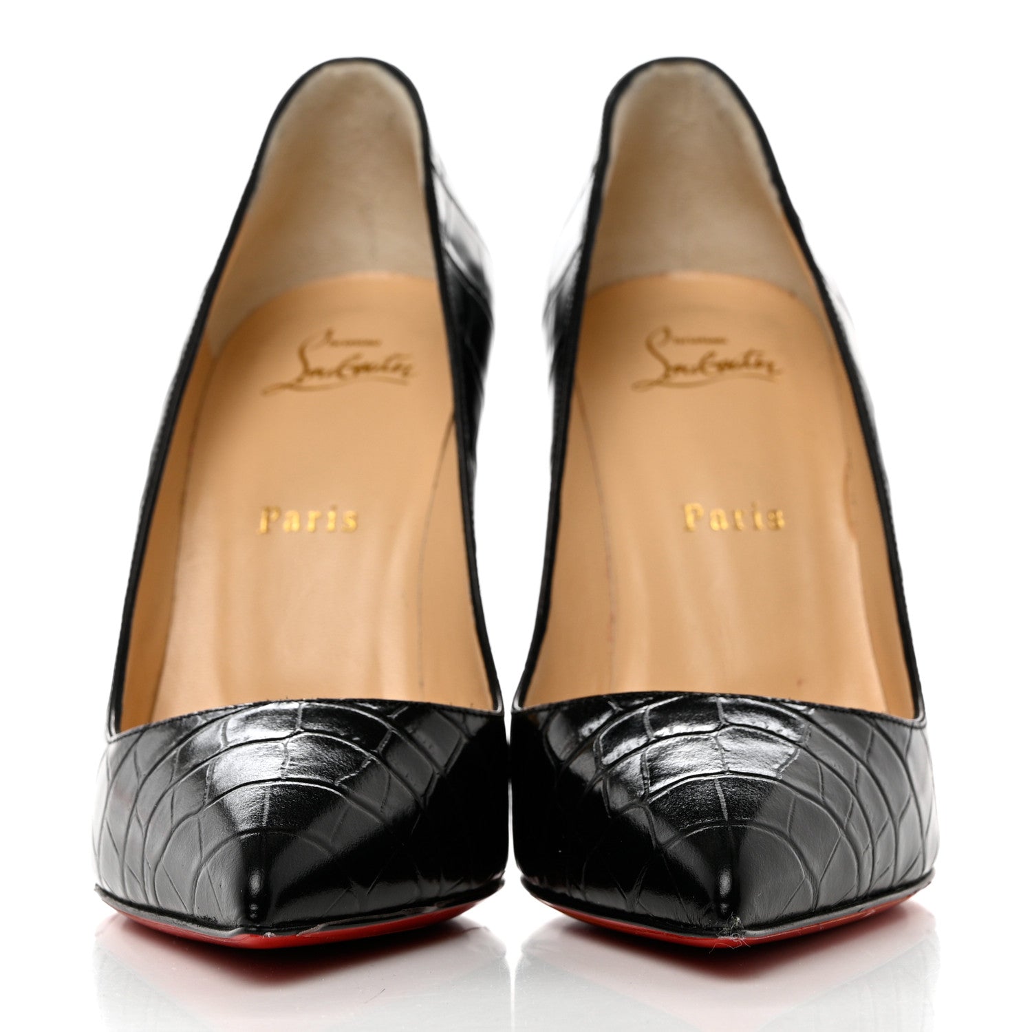 Christian Louboutin Calfskin Crocodile Embossed Pigalle Follies 100 Pumps 39 Black 2 of 8