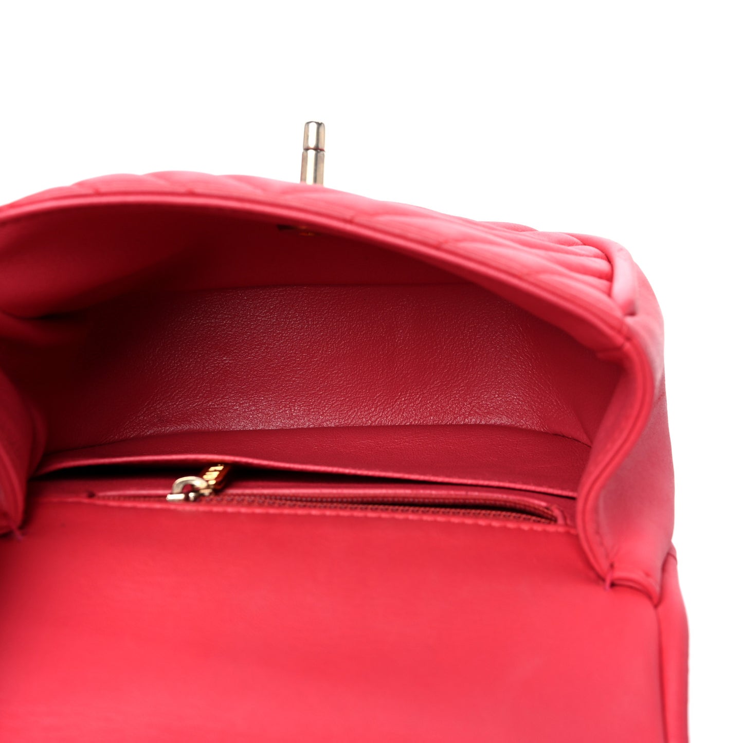 Lambskin Reverse Chevron Quilted Mini Round Top Handle Flap Bright Pink