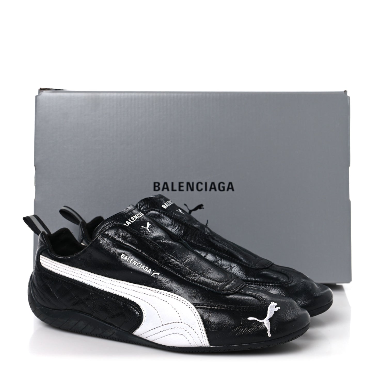 X PUMA Crumpled Calfskin Mens Speedcat Sneakers 42 Black White