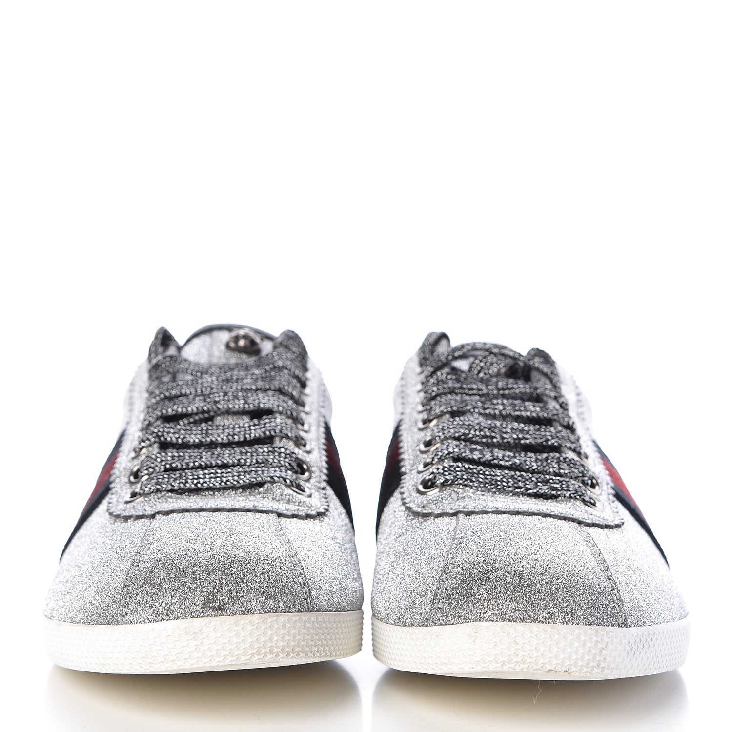 Gucci Glitter Fabric Studded Web Womens Sneakers 37 Silver 2 of 12