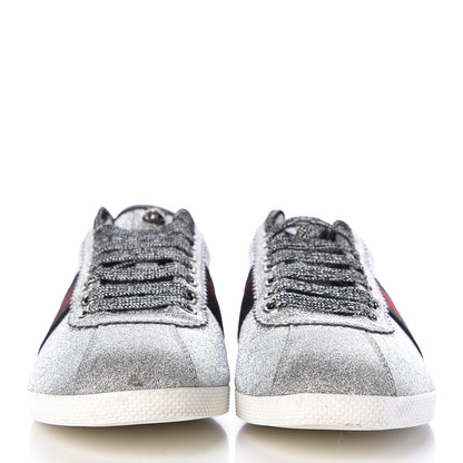 Gucci Glitter Fabric Studded Web Womens Sneakers 37 Silver 2 of 12