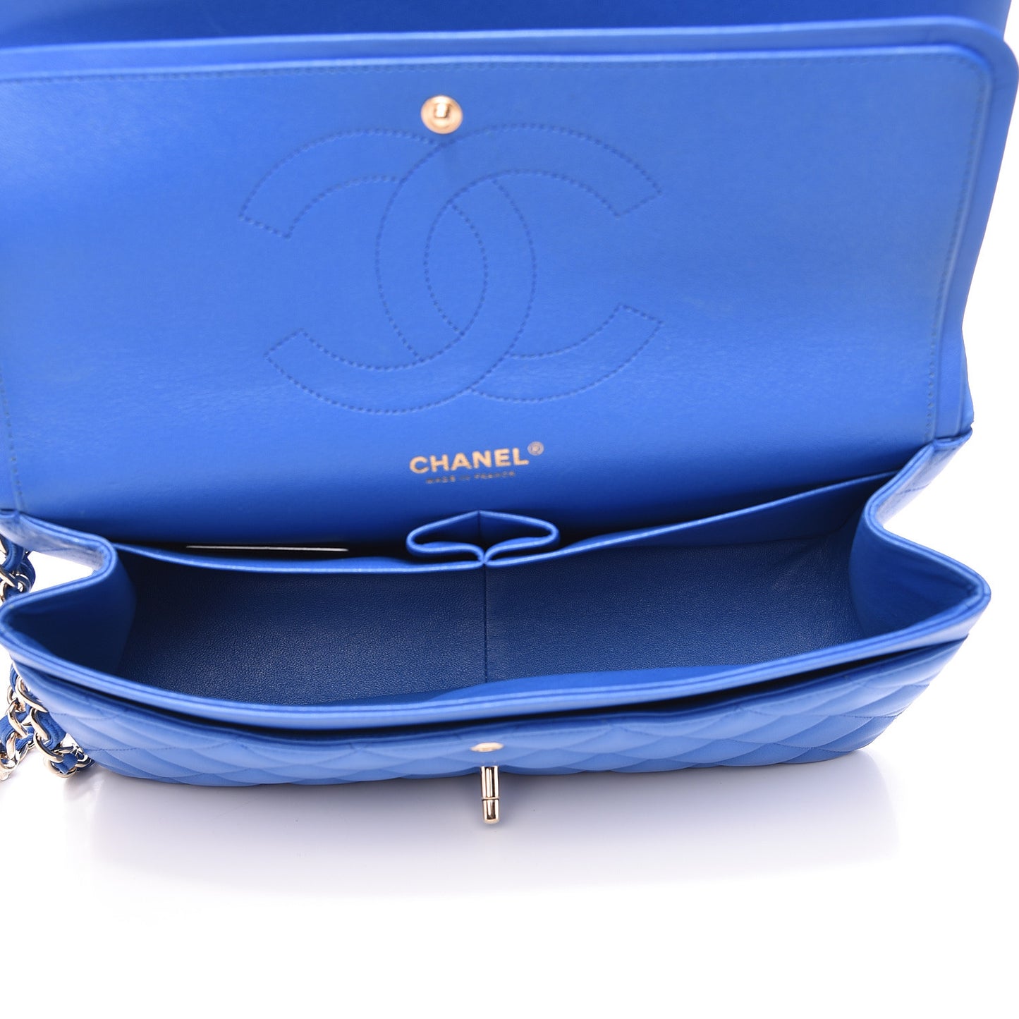 Lambskin Quilted Jumbo Double Flap Blue
