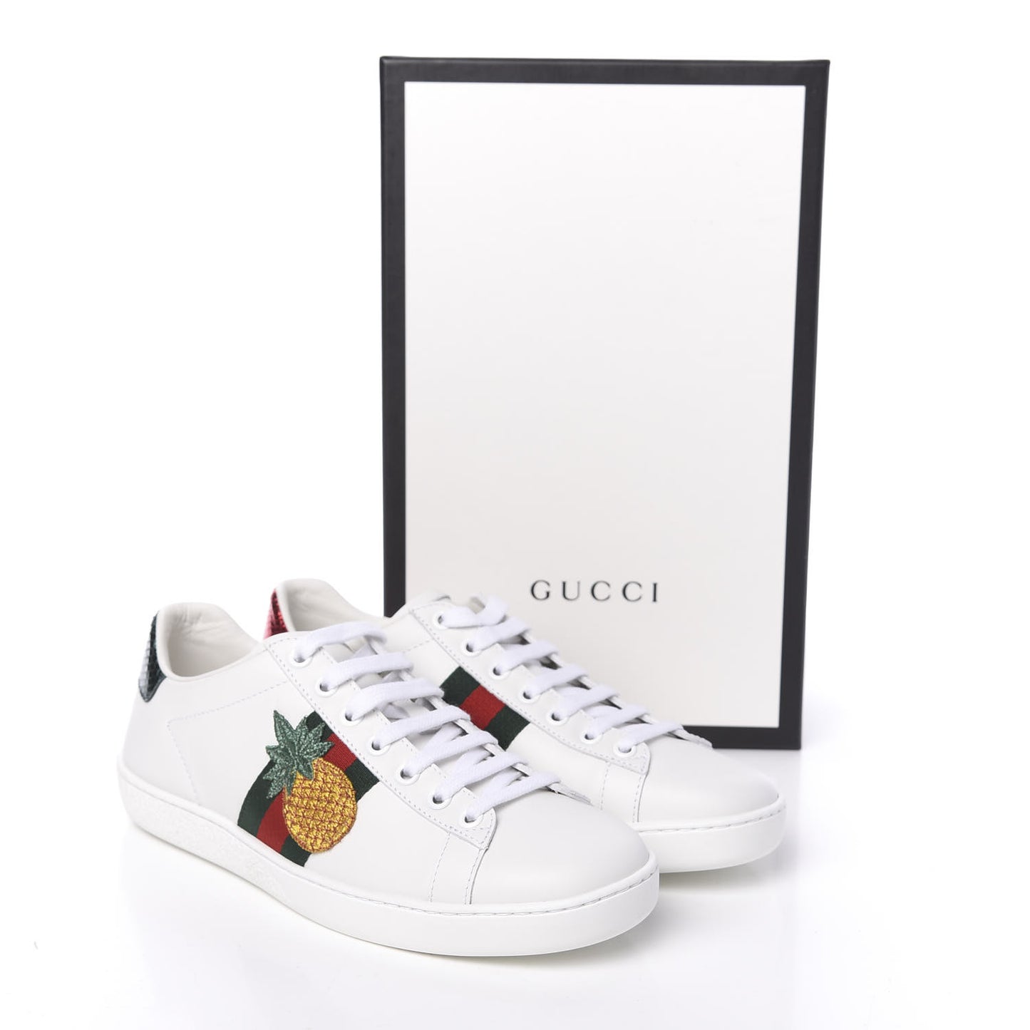 Calfskin Ayers Web Pineapple Ladybug Embroidered Womens Ace Sneakers 36.5 White