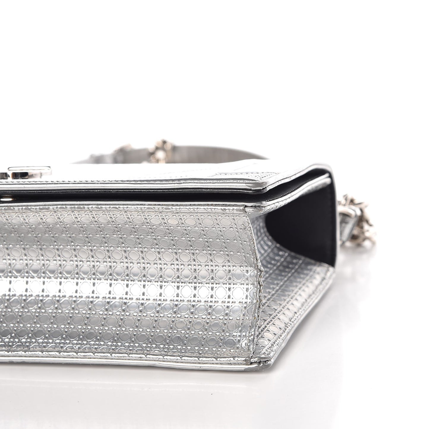 Metallic Patent Micro-Cannage Medium Diorama Flap Bag Silver