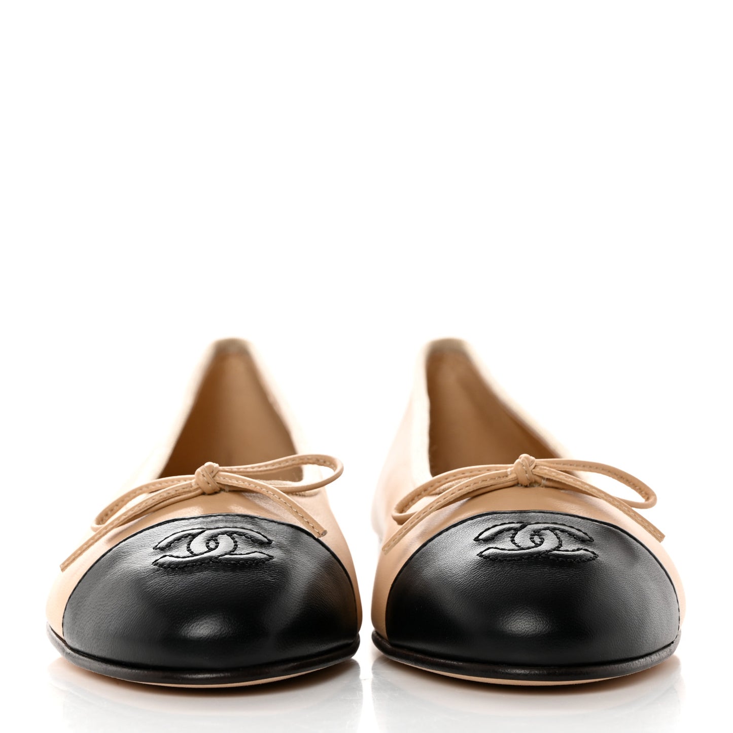 Lambskin Cap Toe CC Ballerina Flats 36 Beige Black