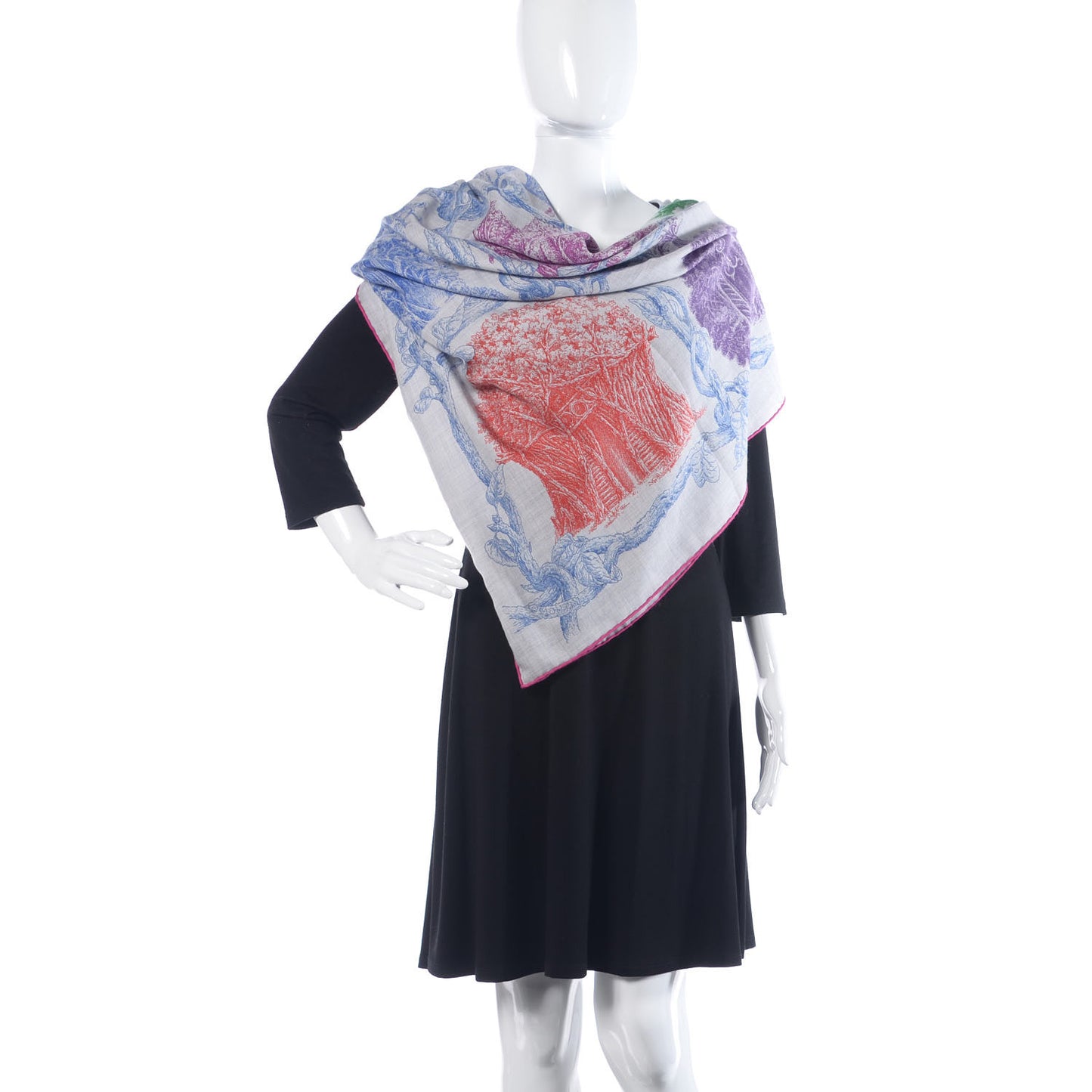 Cashmere Silk Les Cabanes Shawl 140 Gris Chine Bleu Violet