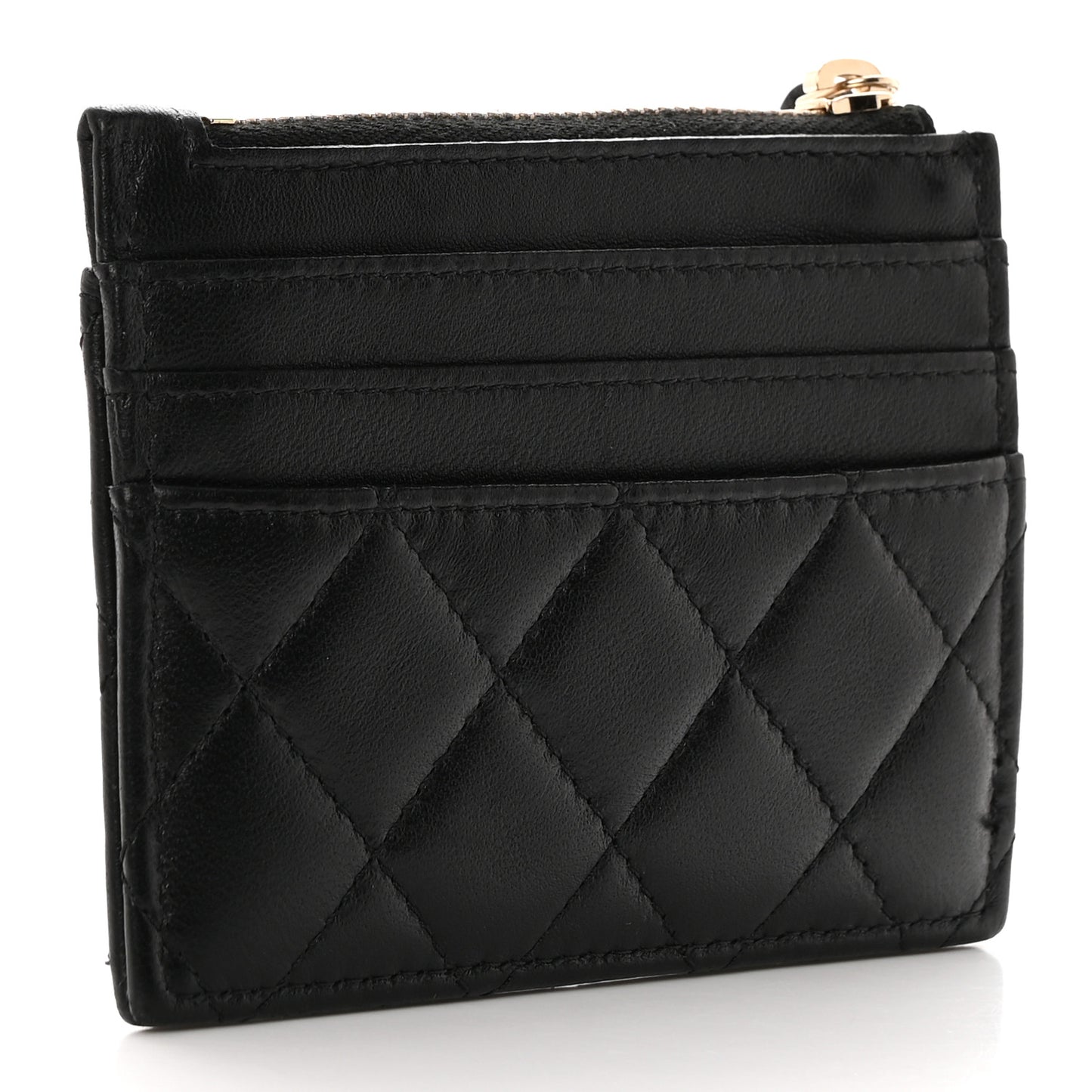 Lambskin Quilted Studded CC Zip Card Holder Black