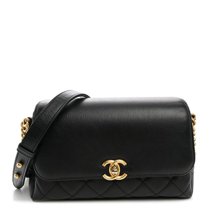 Chanel Calfskin Quilted Side Chain Compartment Flap Black 1 of 10