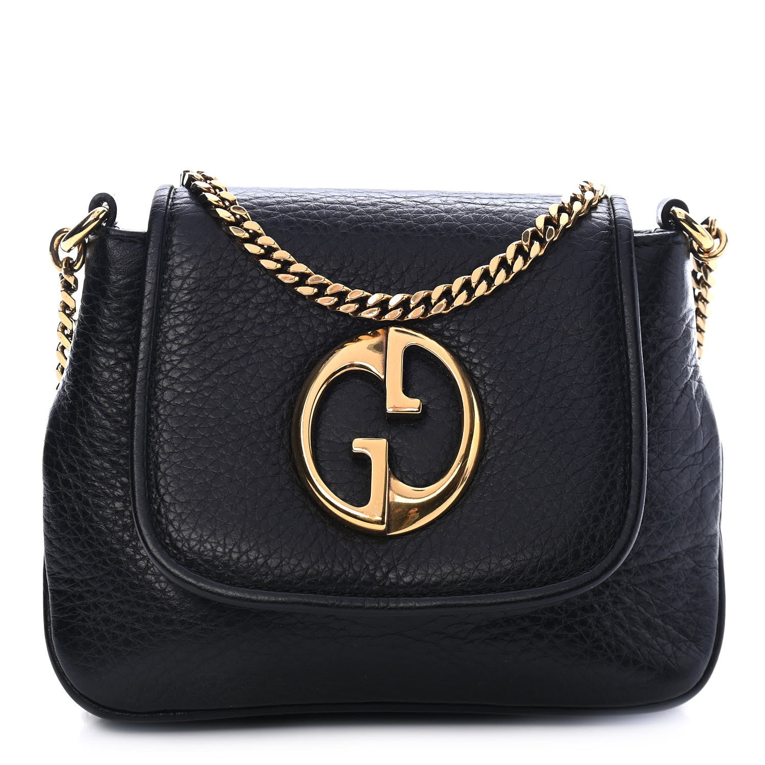 Gucci Pebbled Calfskin Small 1973 Chain Shoulder Bag Black 1 of 8