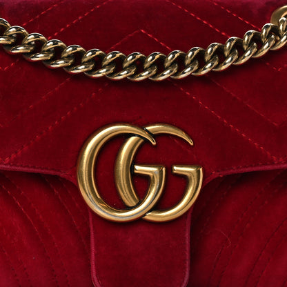 Gucci Velvet Matelasse Mini GG Marmont Shoulder Bag Hibiscus Red 9 of 17