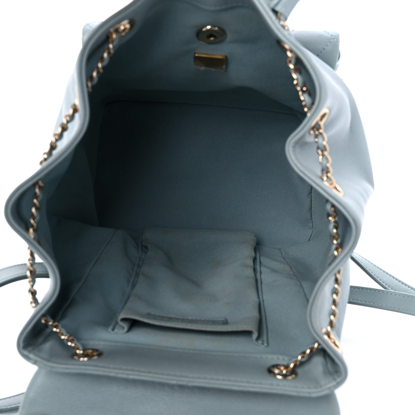 Lambskin Quilted Large Duma Drawstring Backpack Light Blue