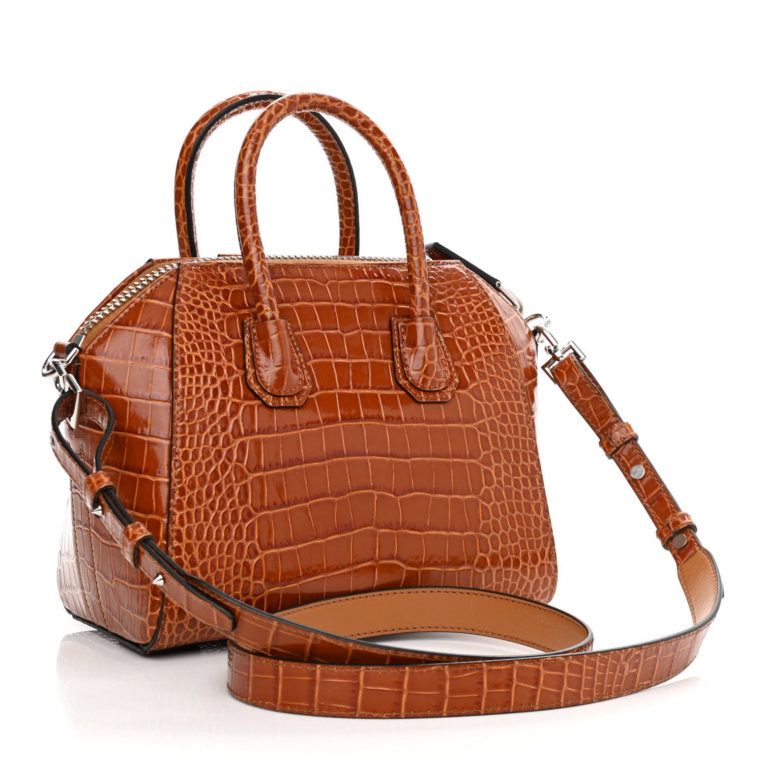 Givenchy Calfskin Crocodile Embossed Mini Antigona Chestnut 3 of 10