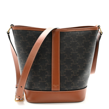 Celine Triomphe Canvas Calfskin Small Bucket Bag Tan 1 of 10