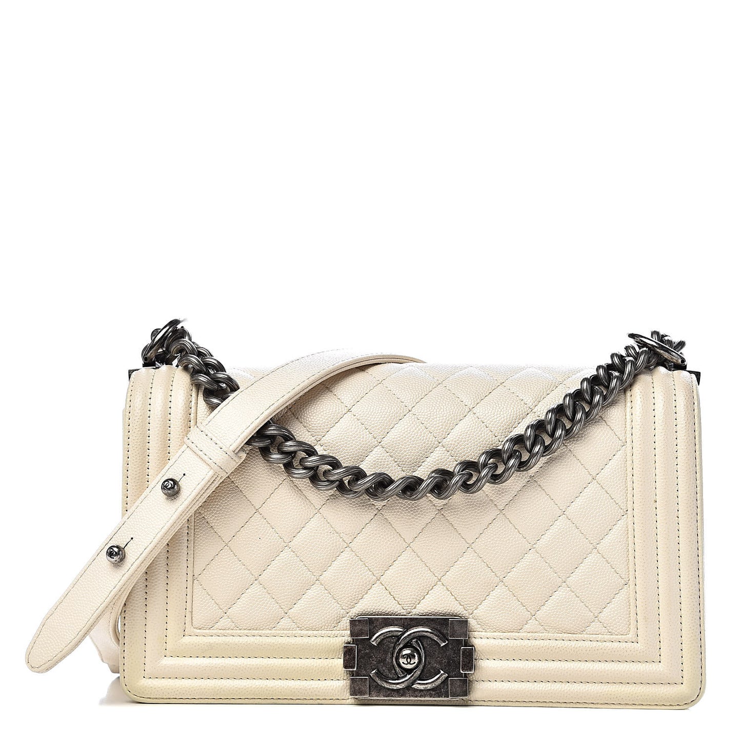 Caviar Quilted Medium Boy Flap Ivory