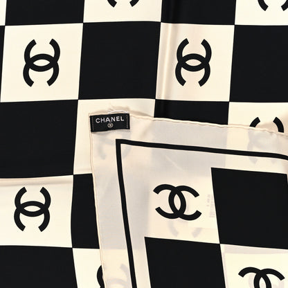 Chanel Silk CC Checkered Square Scarf Black Ecru 3 of 3
