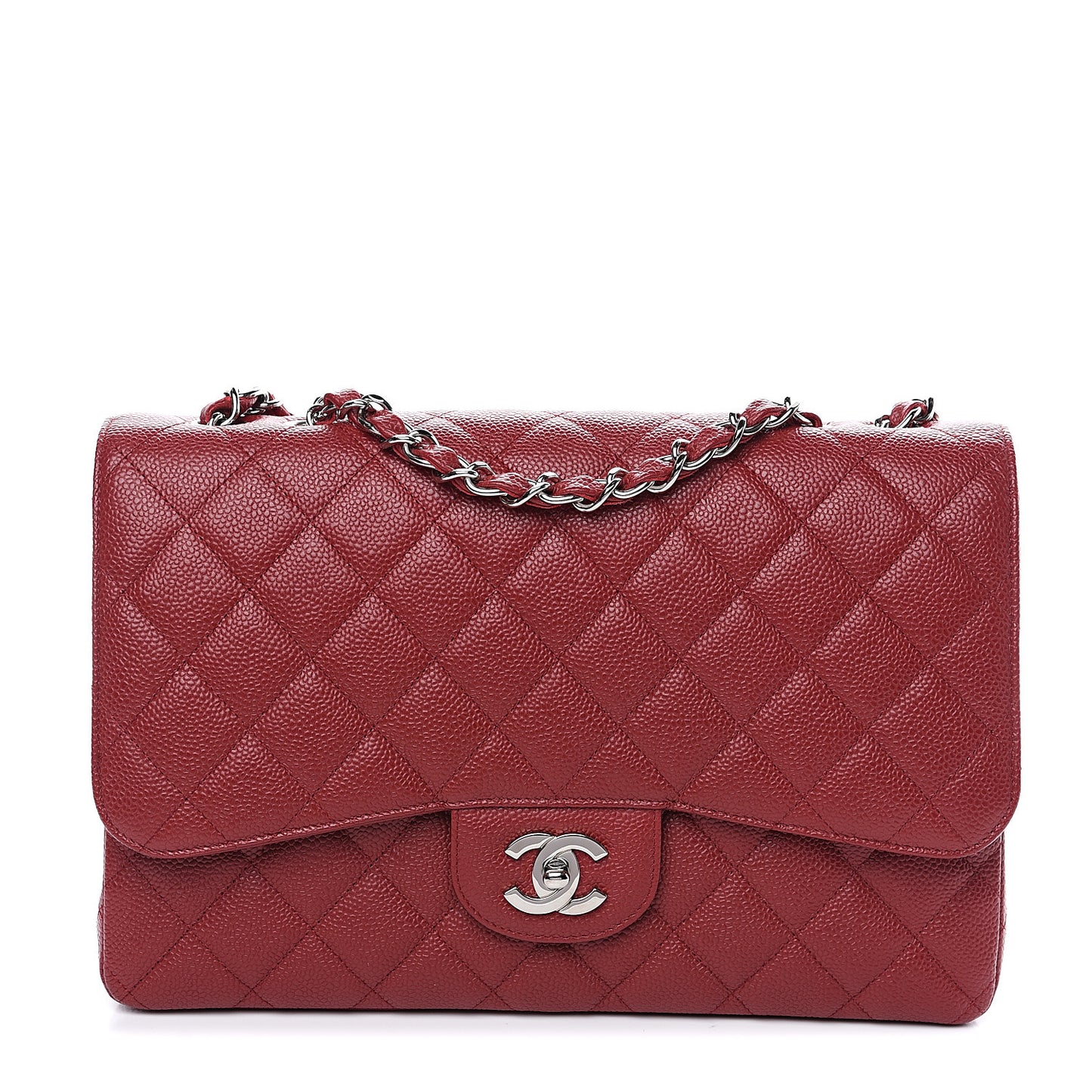 Caviar Quilted Jumbo Single Flap Dark Red