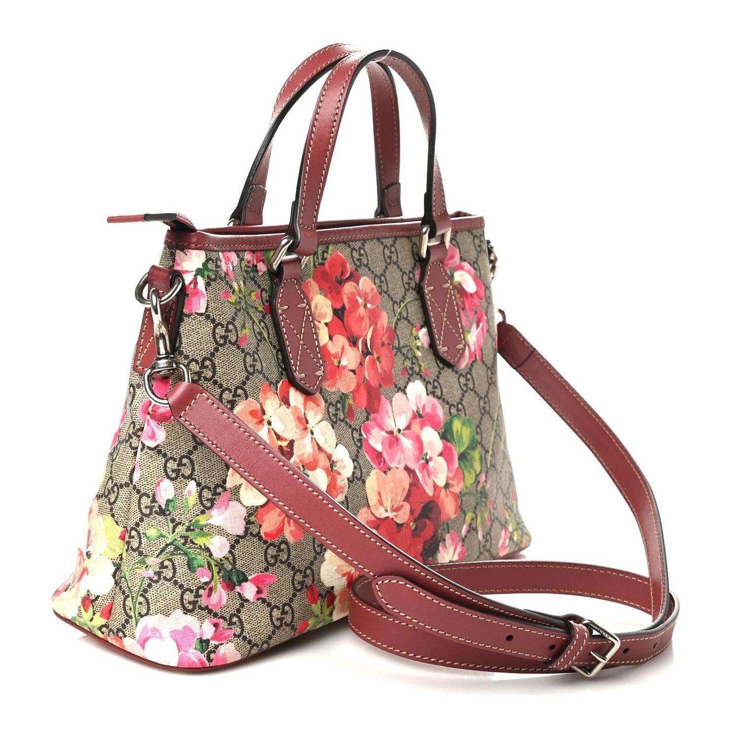 GG Supreme Monogram Blooms Small Zippered Tote Beige Multicolor Dry Rose