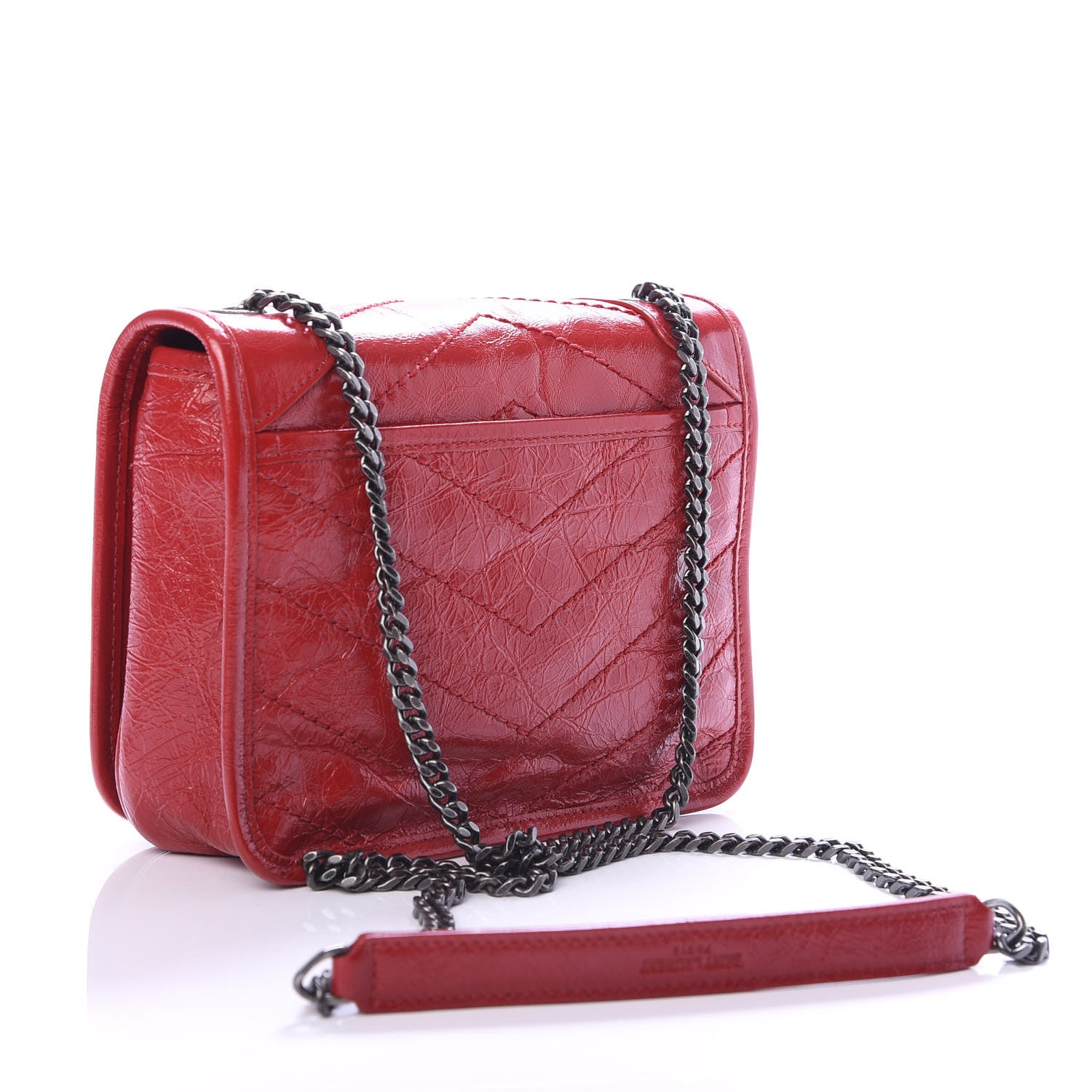 Saint Laurent Crinkled Calfskin Matelasse Monogram Niki Chain Wallet Red 2 of 8