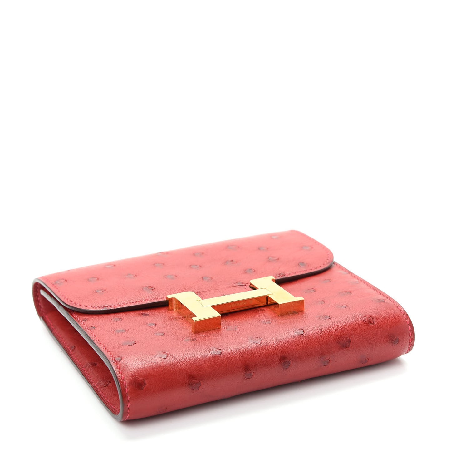 Ostrich Constance Short Wallet Rouge Vif