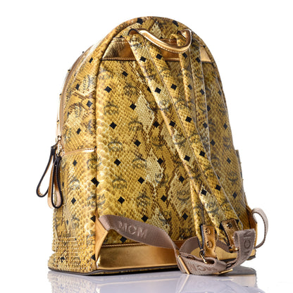MCM Visetos Snakeskin Printed Studded Medium Stark Backpack Gold 2 of 7