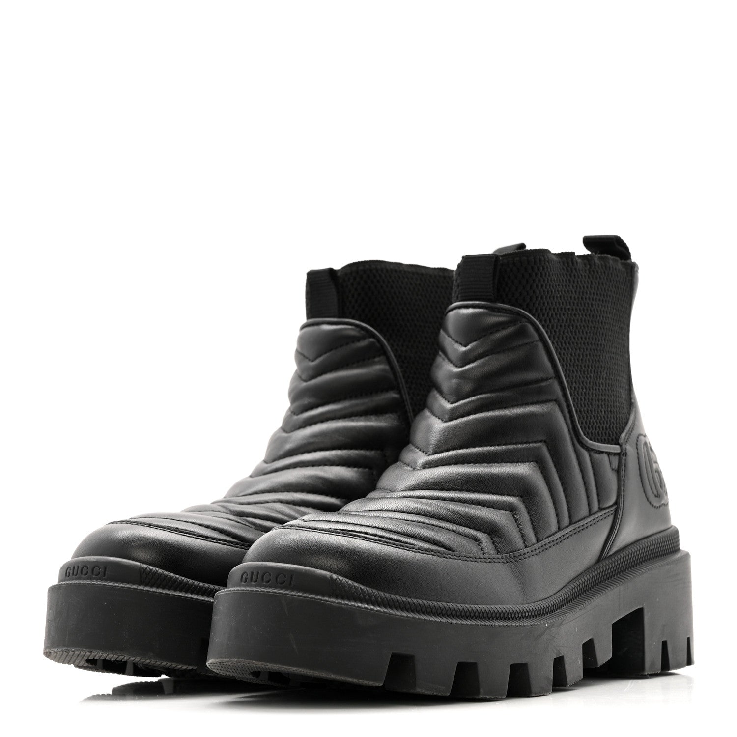 Gucci Calfskin Nappa Matelasse Frances Chelsea Boots 35.5 Black