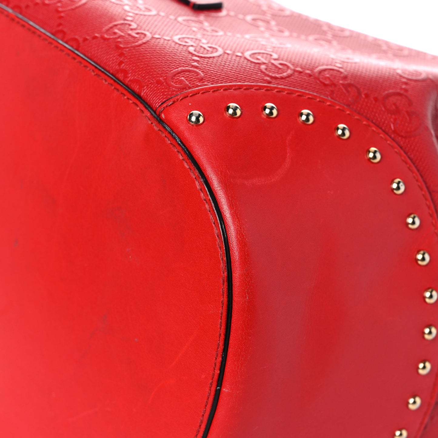 Bright Diamante GG Monogram Studded Medium Bucket Bag Red