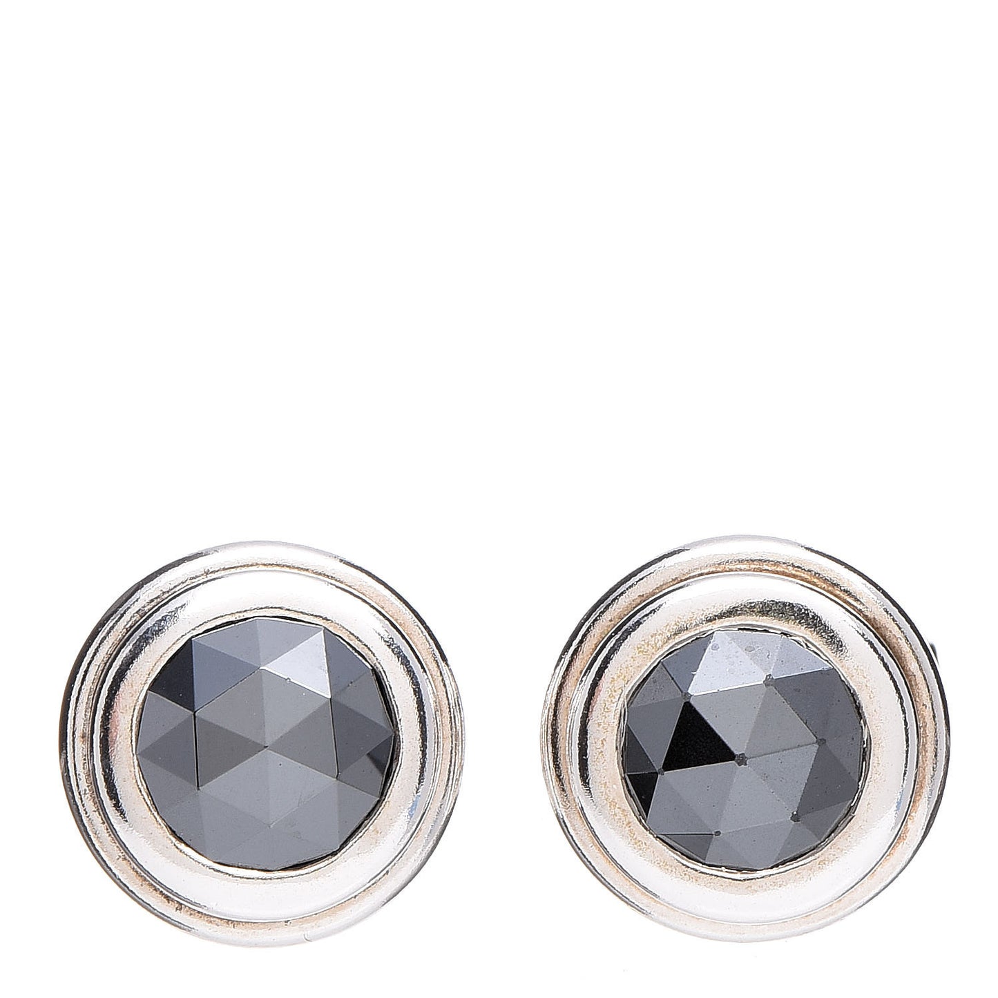 Sterling Silver Hematite Batu Bedeg Round Earrings