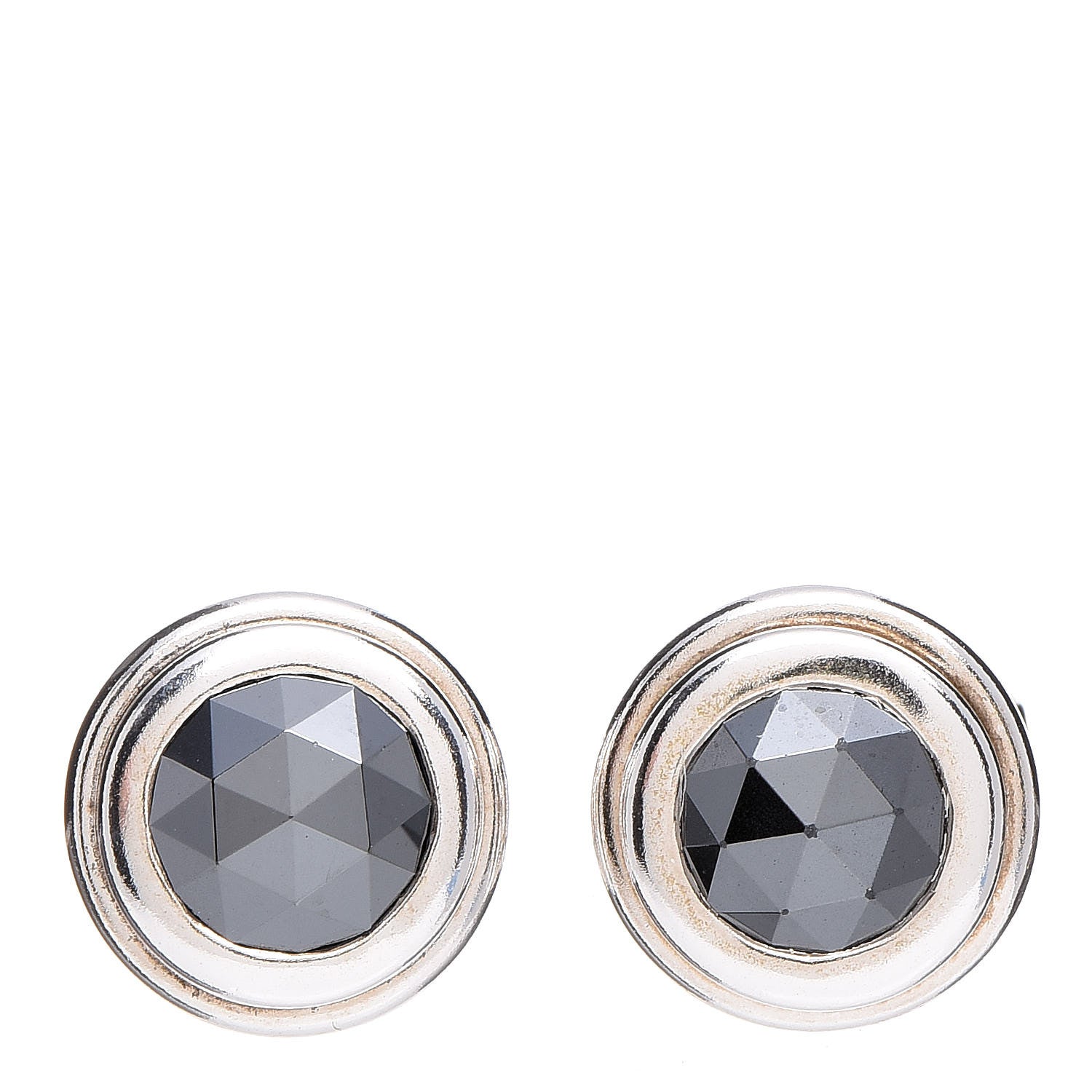 John Hardy Sterling Silver Hematite Batu Bedeg Round Earrings 1 of 5